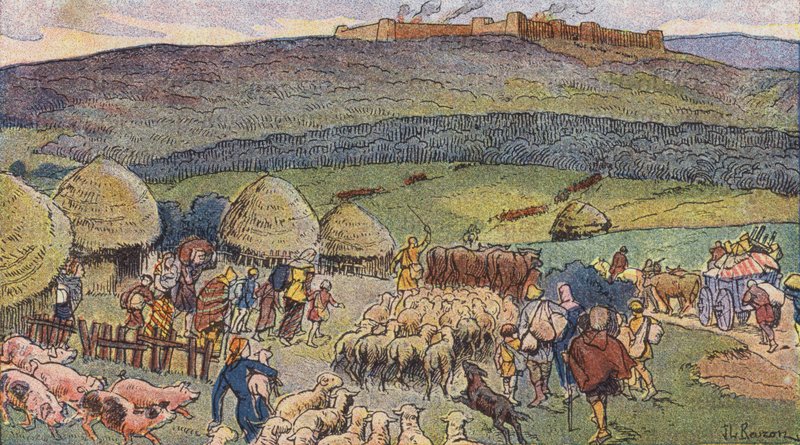 Bibracte, město v Galii obývané kováři a útočiště v době nebezpečí (barva litho) od Joseph Beuzon