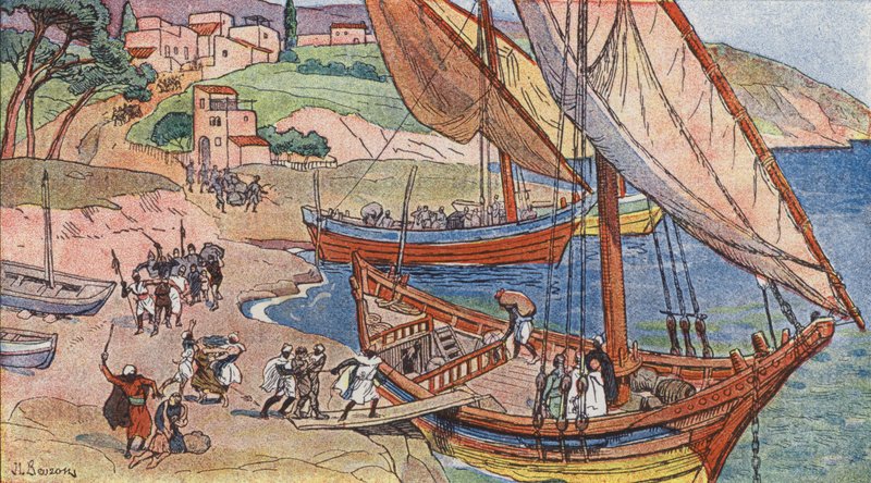 Saracéni drancující na pobřeží Středozemního moře (barva litho) od Joseph Beuzon