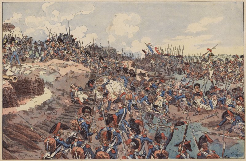 Bitva u Jemappes, francouzské revoluční války, 6. listopadu 1792 (barevně lito) od Joseph Charles (after) Beuzon