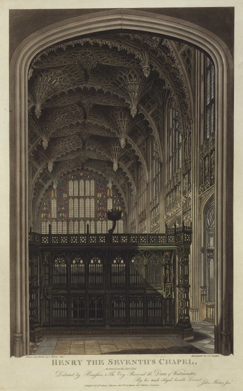 Kaple Jindřicha VII., Westminsterské opatství, Londýn (akvatinta) od Joseph Constantine Stadler
