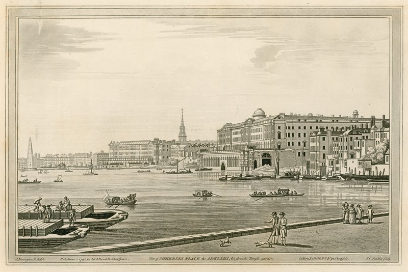 Pohled na Somerset Place, Adelphi atd. z Temple Garden od Joseph Farington