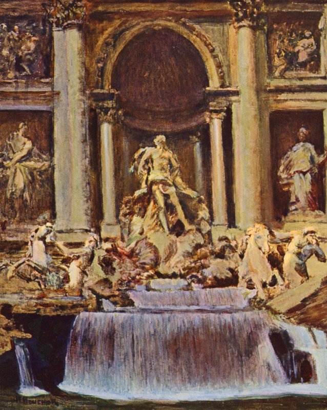 Řím: Fontána di Trevi (barevná litografie) od Joseph Felix Bouchor