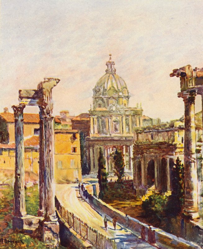 Řím: Forum z pohledu od Kapitolu (barevná litografie) od Joseph Felix Bouchor