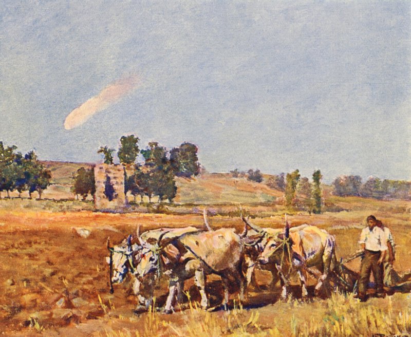 Řím: římský venkov, volové orou (barevná litografie) od Joseph Felix Bouchor