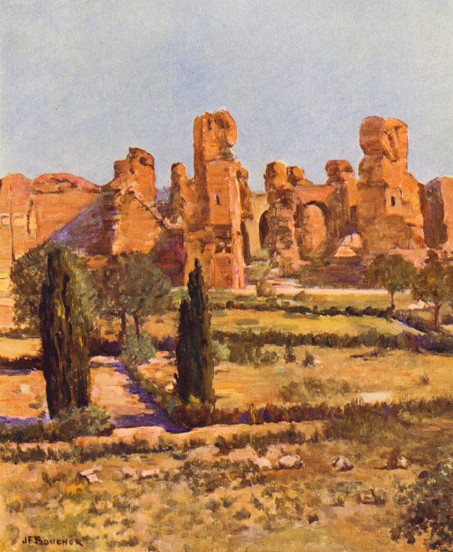 Řím: Caracallovy lázně (barevná litografie) od Joseph Felix Bouchor