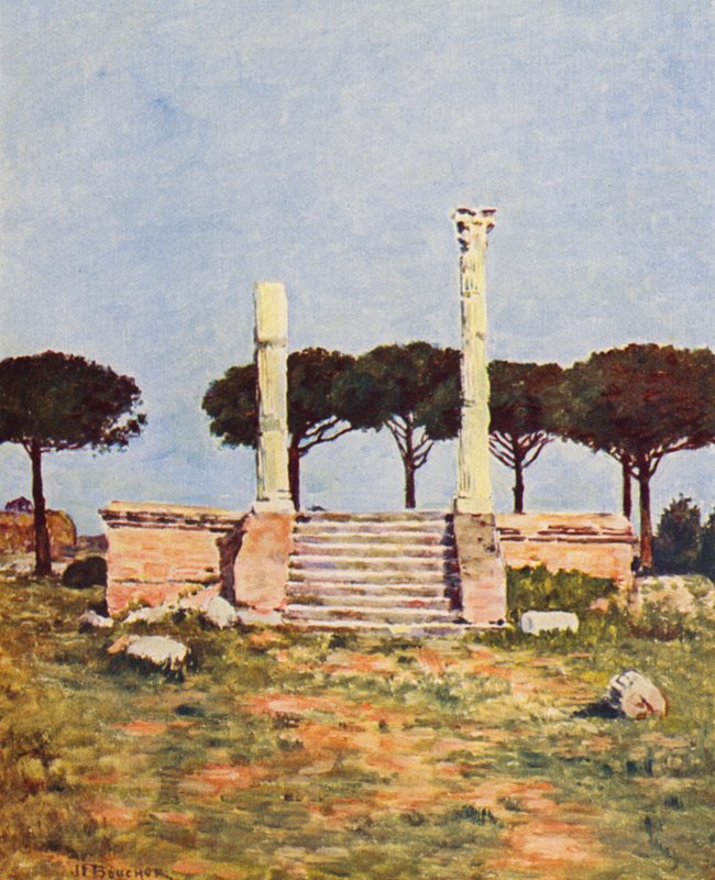 Řím: Ostia, Piazza dei Corporatori (barevná litografie) od Joseph Felix Bouchor