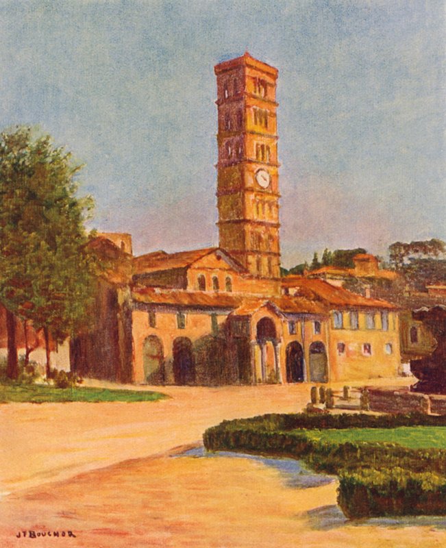Řím: Santa Maria in Cosmedin (barevná litografie) od Joseph Felix Bouchor
