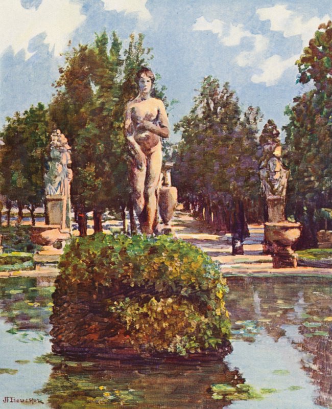 Řím: Villa Borghese, Venuše z Velké kotliny (barevná litografie) od Joseph Felix Bouchor