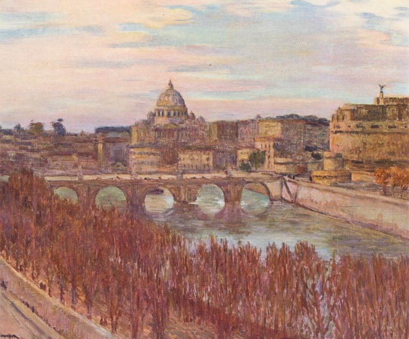 Řím: Pohled na Řím z paláce Primoli (barevná litografie) od Joseph Felix Bouchor
