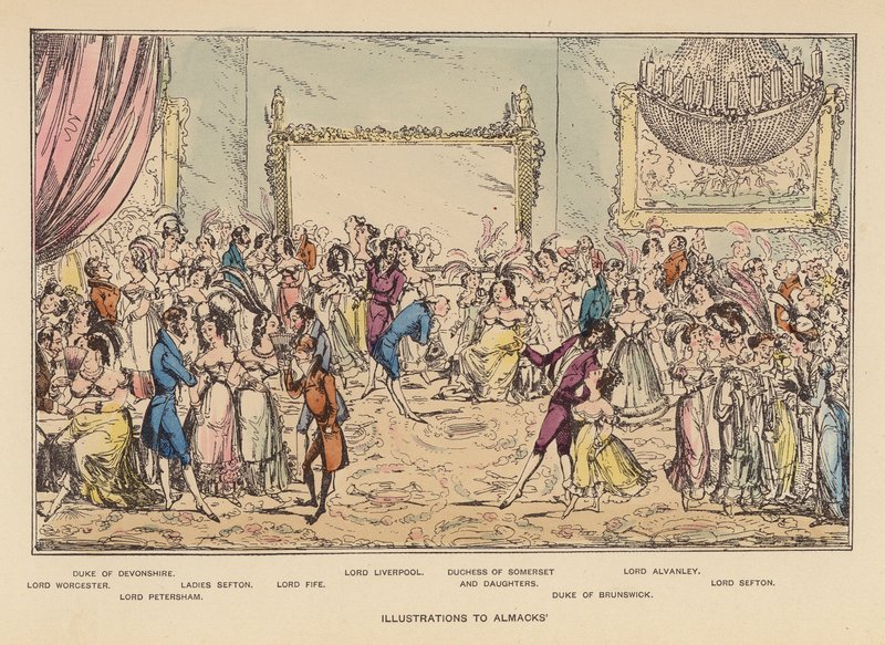 Ilustrace k Almackovi (kolorovaná rytina) od Joseph Grego