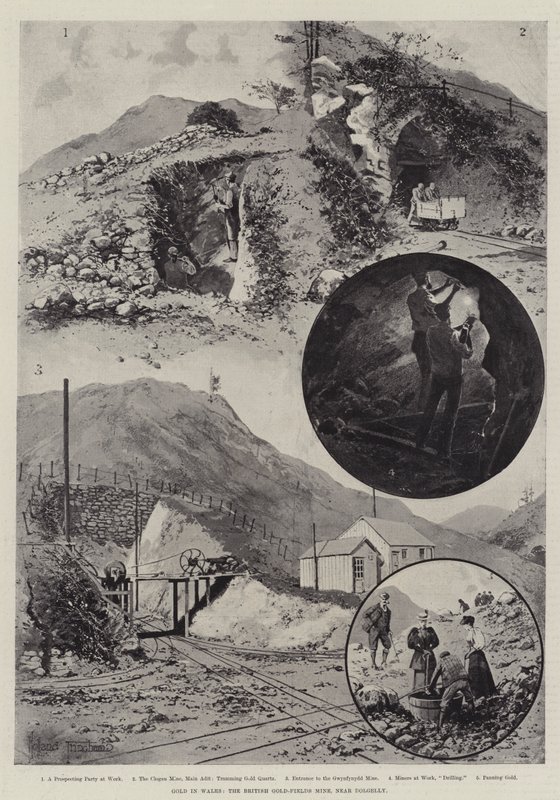 Zlato ve Walesu, důl British Gold-Fields u Dolgelly od Joseph Holland Tringham