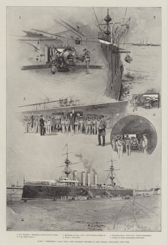 HMS Terrible, 14 220 tun, největší křižník na světě, připravující se na válku od Joseph Holland Tringham