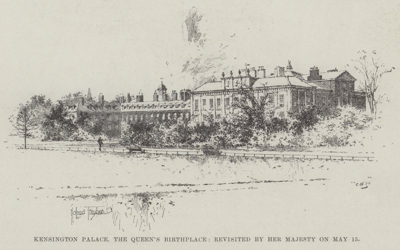 Kensingtonský palác, rodiště královny, znovu navštívené Jejím Veličenstvem dne 15. května od Joseph Holland Tringham
