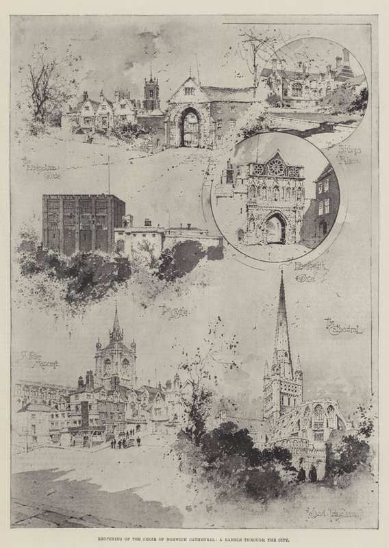Znovuotevření sboru Norwichské katedrály, procházka městem od Joseph Holland Tringham