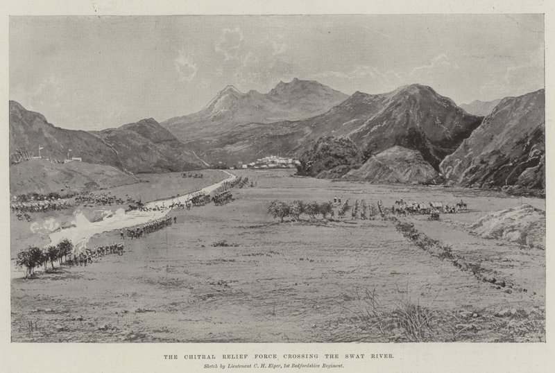 Chitral Relief Force překračující řeku Swat od Joseph Holland Tringham