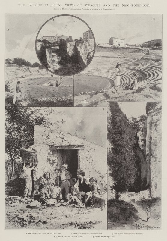 Cyklon na Sicílii, pohledy na Syrakusy a okolí od Joseph Holland Tringham