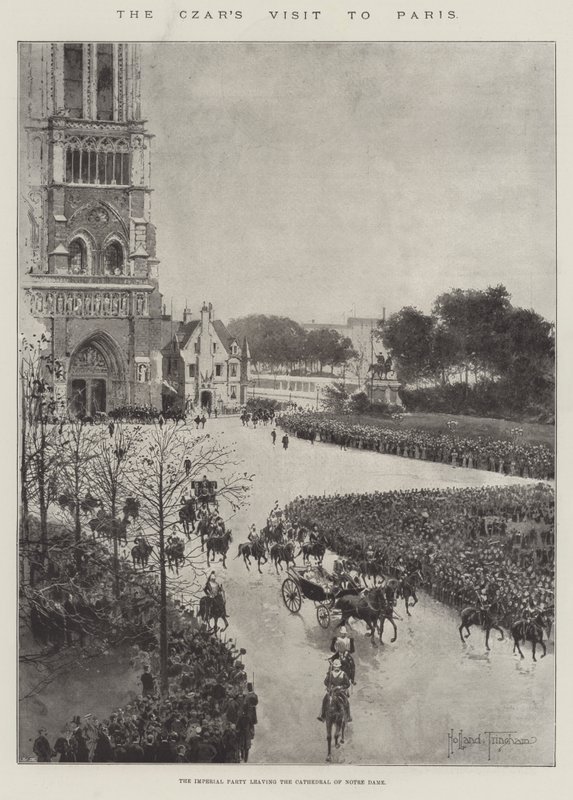 Návštěva cara v Paříži, císařský doprovod opouští katedrálu Notre Dame od Joseph Holland Tringham