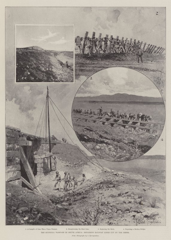Guerilla Warfare v Jižní Africe, oprava železničních tratí, které přerušili Búrové od Joseph Holland Tringham