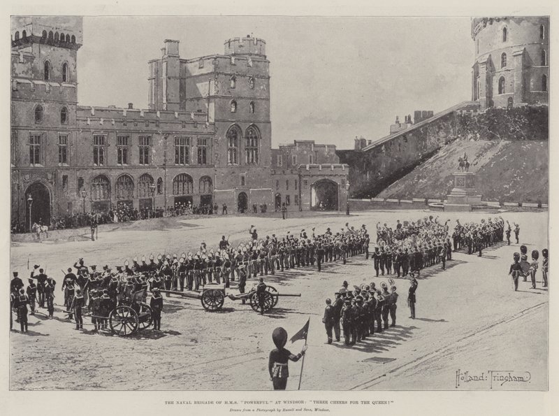 Námořní brigáda HMS Mocná ve Windsoru, třikrát hurá královně! od Joseph Holland Tringham