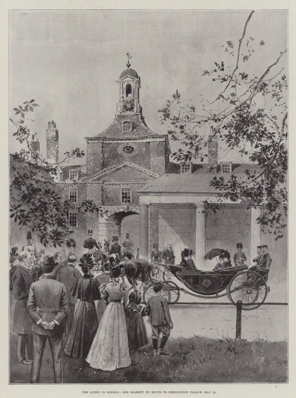 Královna v Londýně, Její Veličenstvo na cestě do Kensingtonského paláce, 15. května od Joseph Holland Tringham