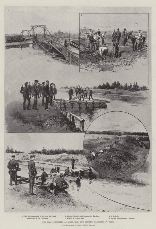 Královští inženýři v Aldershotu, překlenovací prapor v práci od Joseph Holland Tringham