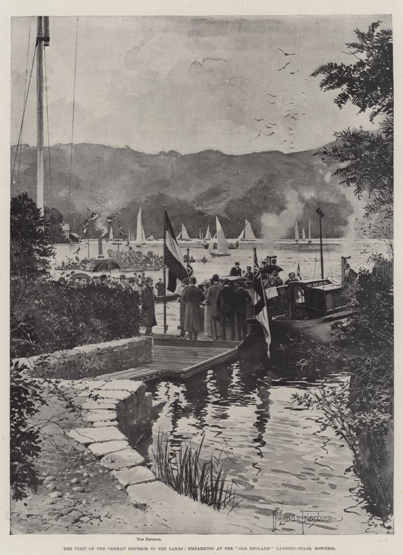 Návštěva německého císaře u jezer, nalodění na Old England Landing-Stage, Bowness od Joseph Holland Tringham