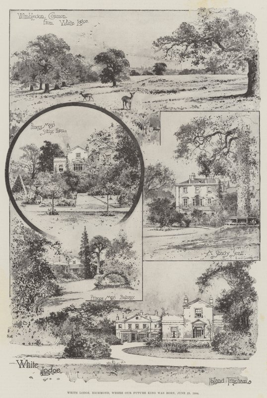 White Lodge, Richmond, kde se narodil náš budoucí král, 23. června 1894 (rytina) od Joseph Holland Tringham
