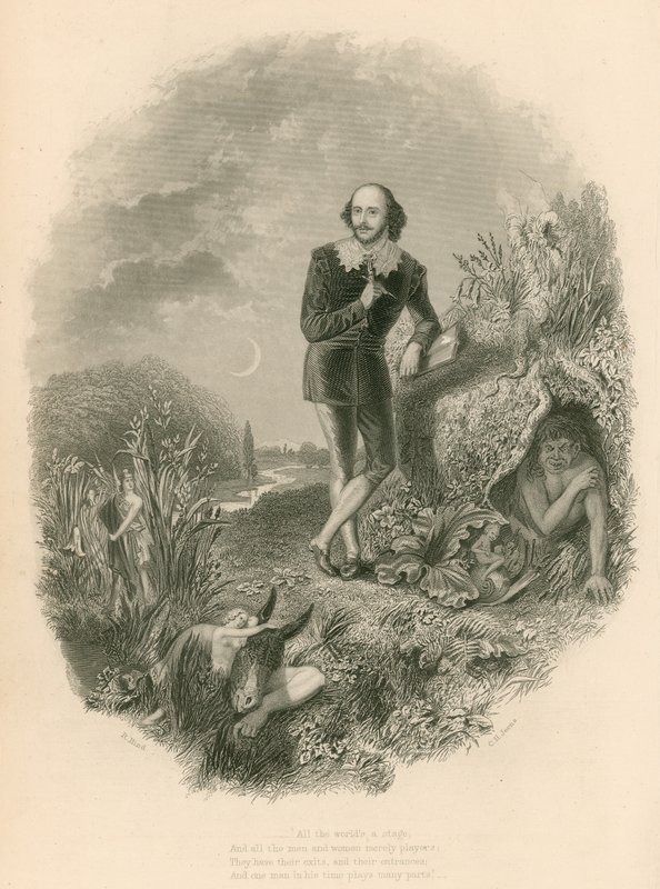 Portrét Shakespeara s různými jeho výtvory od Joseph Kenny Meadows
