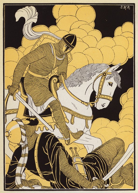 Le Combat de Guillaume Contre le Geant Corsolt (barevná litografie) od Joseph Kuhn Regnier