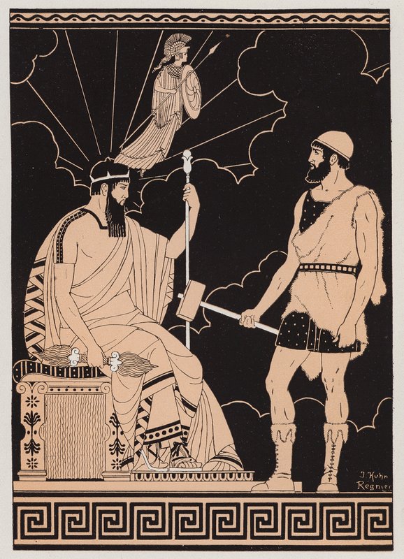 Zrození Athény (barevná litografie) od Joseph Kuhn Regnier