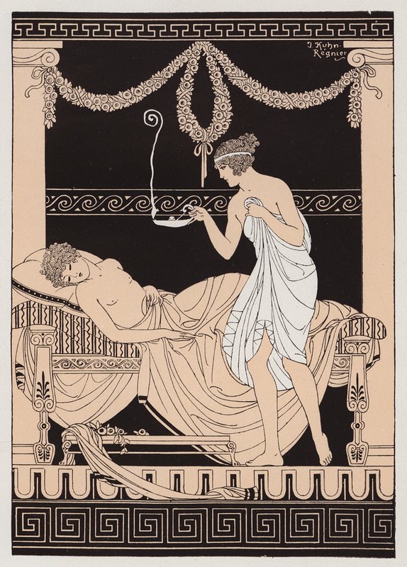 Eros a Psyché (barevná litografie) od Joseph Kuhn Regnier