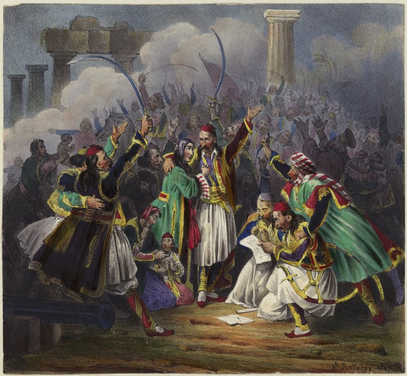 Scéna oslav s postavami v tradičním oděvu od Joseph Louis Hippolyte Bellange