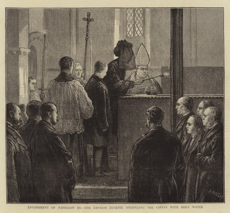 Pohřeb Napoleona III., císařovna Eugenie kropí rakev svěcenou vodou od Joseph Nash