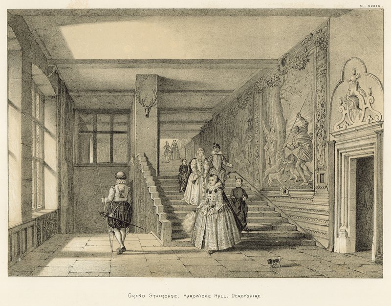 Grand Staircase, Hardwicke Hall, Derbyshire od Joseph Nash