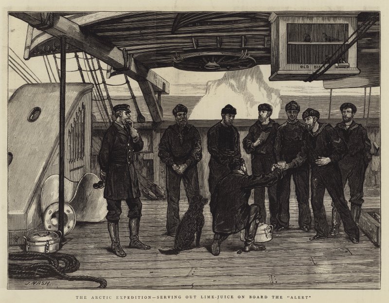 The Arctic Expedition, servírování limetkové šťávy na palubě Alert od Joseph Nash