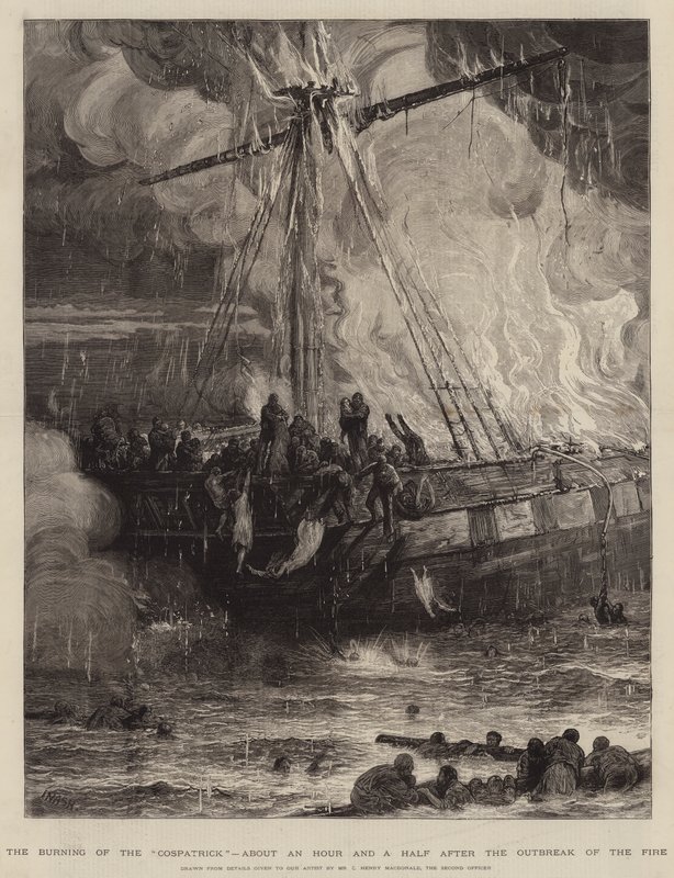 The Burning of the Cospatrick, asi hodinu a půl po vypuknutí ohně od Joseph Nash
