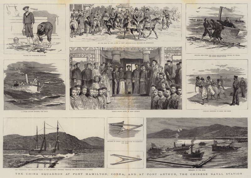 Čínská eskadra v Port Hamiltonu, Corea, a v Port Arthuru, čínské námořní stanici. od Joseph Nash