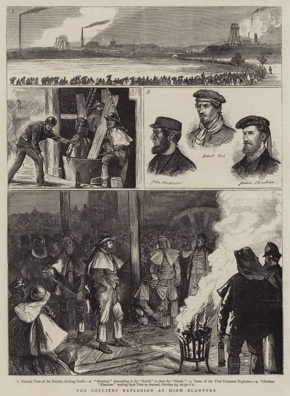 Exploze dolu v High Blantyre od Joseph Nash