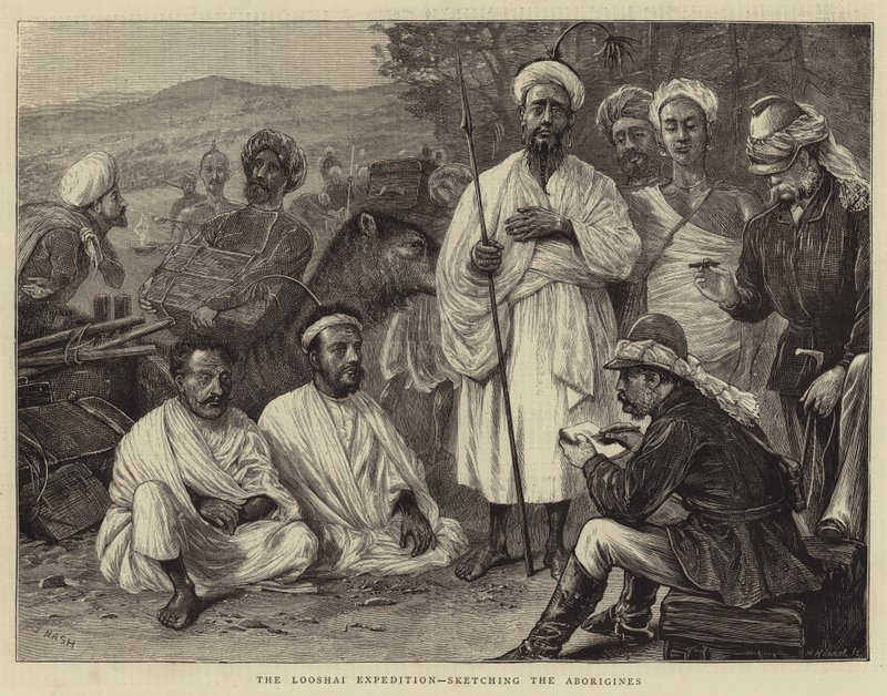 Looshai Expedition, skicování Aboriginců od Joseph Nash