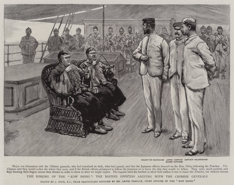 The Sinking of the Kow Shing, britští důstojníci se hádají s čínskými generály od Joseph Nash