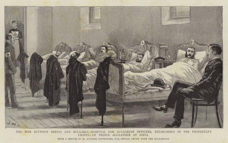 Válka mezi Srbskem a Bulharskem, nemocnice pro bulharské důstojníky, zřízená v protestantské kapli prince Alexandra v Sofii od Joseph Nash