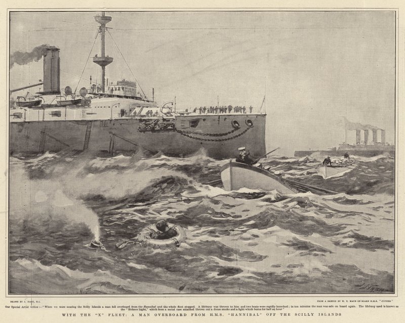 S flotilou X, muž přes palubu z HMS Hannibal u Scilly Islands od Joseph Nash