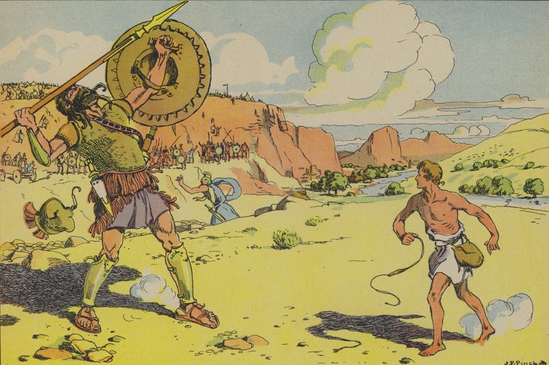 David a Goliáš (barevná litografie) od Joseph Porphyre Pinchon