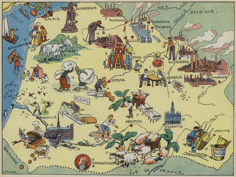 Flandry, Artois, Pikardie (barevná litografie) od Joseph Porphyre Pinchon