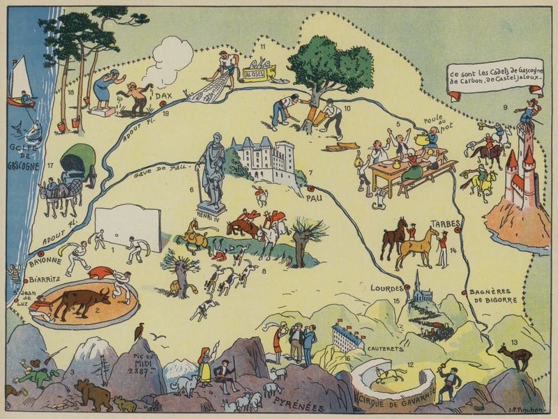 Gascogne-Bearn (barevná litografie) od Joseph Porphyre Pinchon