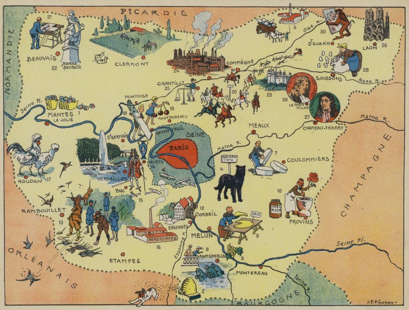 Ile-De-France (barevná litografie) od Joseph Porphyre Pinchon
