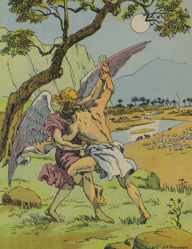 Jákob bojuje s andělem (barevná litografie) od Joseph Porphyre Pinchon