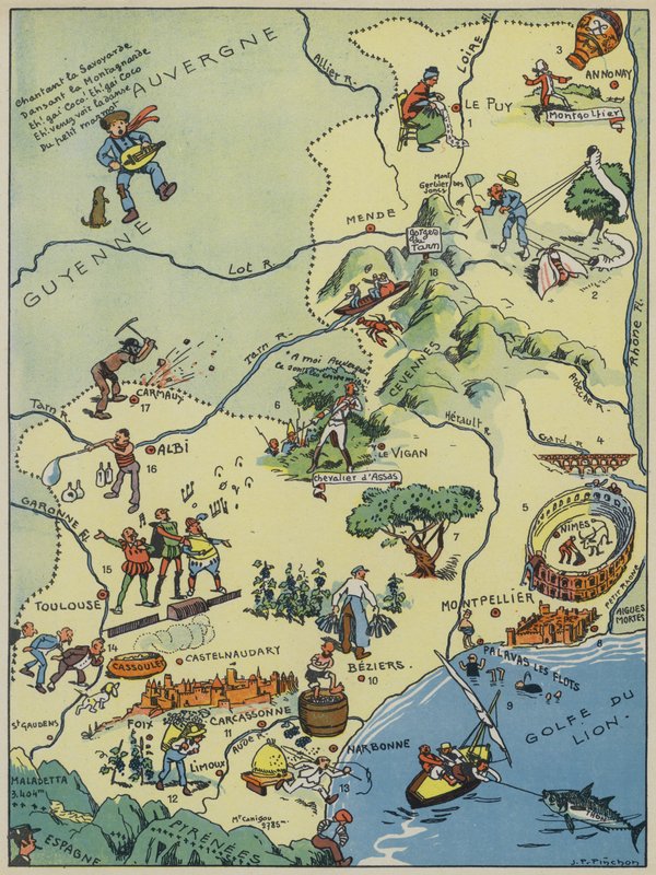 Languedoc-Roussillon-Comte De Foix (barevná litografie) od Joseph Porphyre Pinchon