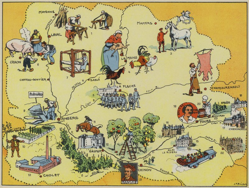 Maine-Anjou-Touraine (barevná litografie) od Joseph Porphyre Pinchon