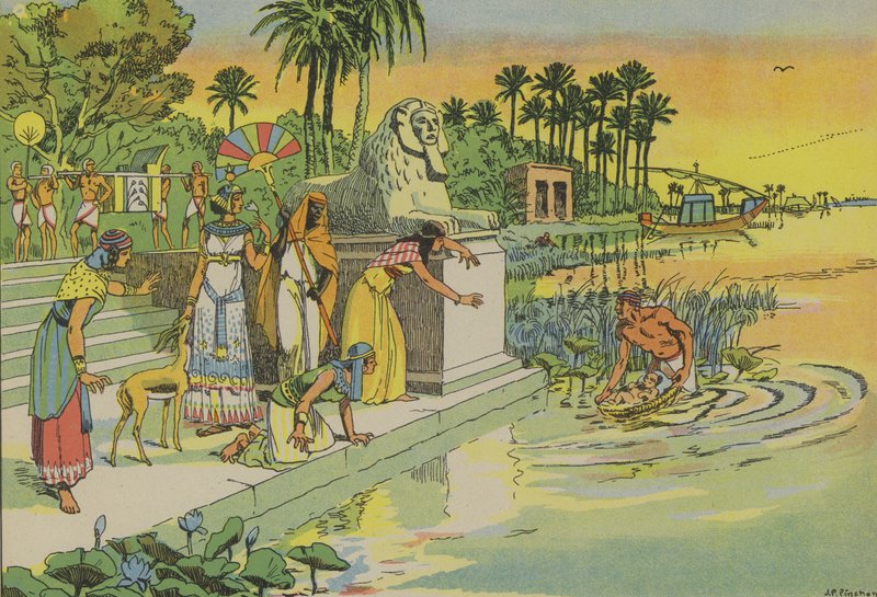 Mojžíš nalezený v býčím roští (barevná litografie) od Joseph Porphyre Pinchon